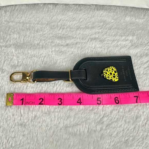 Louis Vuitton black custom leather luggage name tag bag charm with Kusam… - Picture 3 of 4